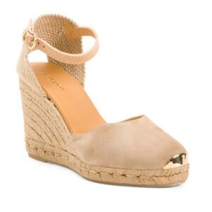 Maypol Made In Spain Suede Closed Toe Espadrille Wedge Sandals